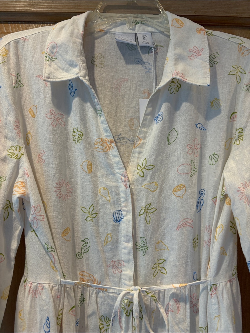 C&C California Linen Blend Maxi Dress with Pastel Floral Motif Size L NWT